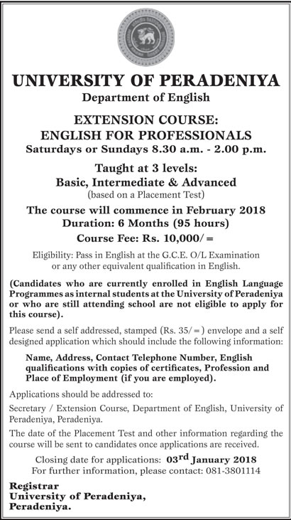 English for Professionals - Department of English - University of Peradeniya